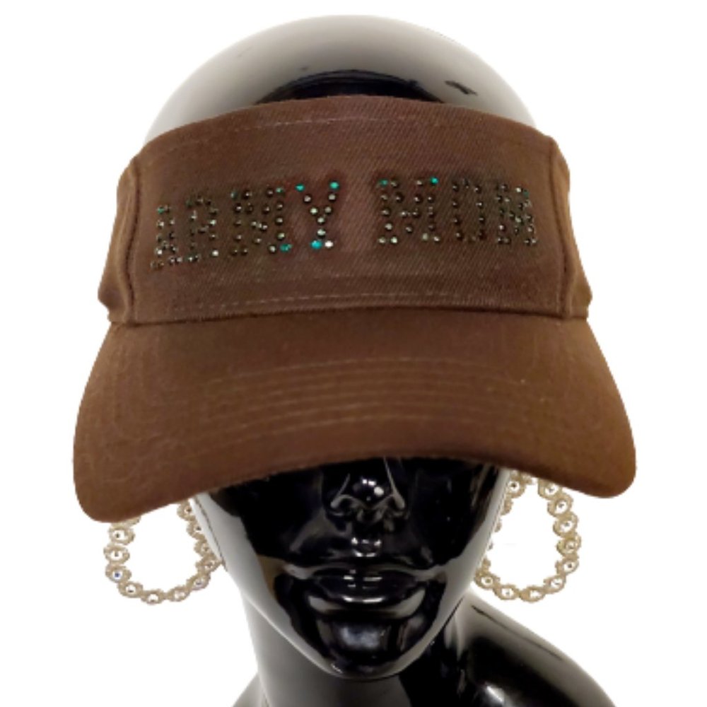 Army Mom Crystal & Stud Brown Sun Visor  Adjustable Snap.